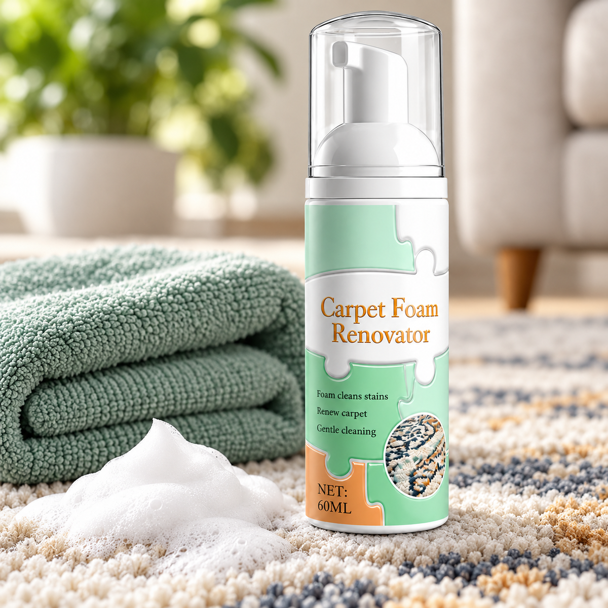 Waterless Carpet Foam Stain Remover with Towel